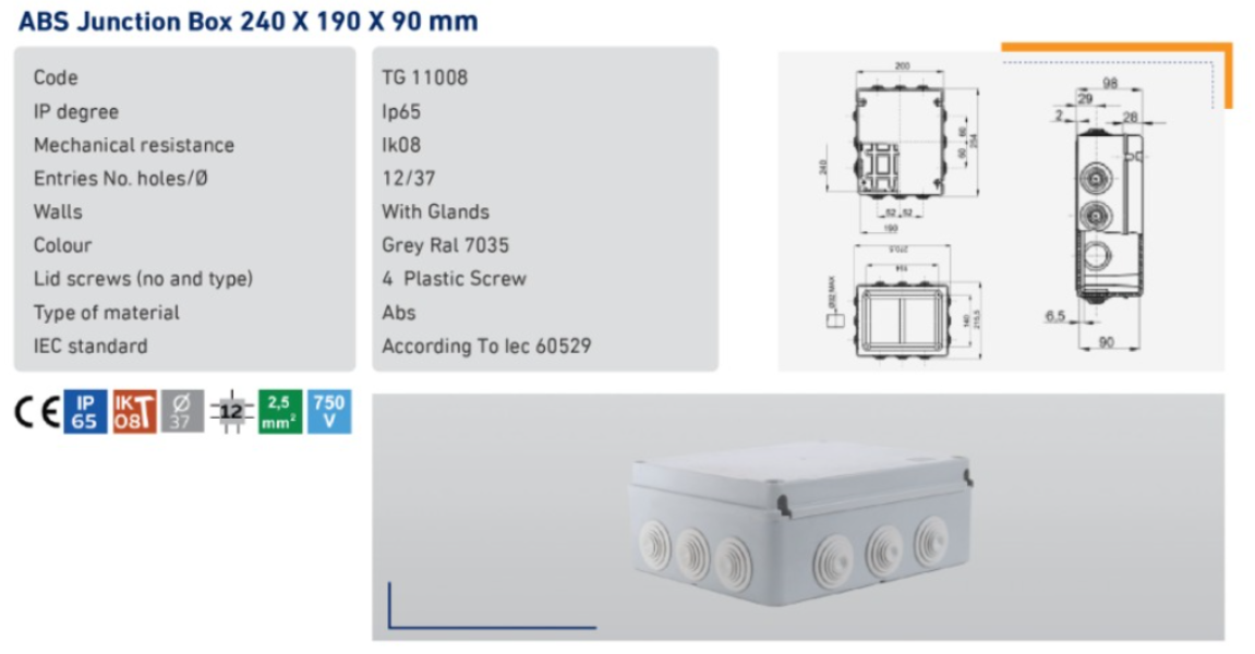 ABS Junction Box 240x190x90 mm